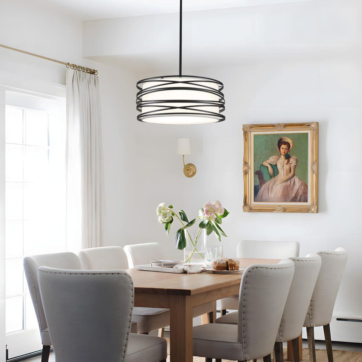 19.7'' 5 Light Black Drum Chandelier Black and White Modern Light Fixtures (Black / 19.7‘’)