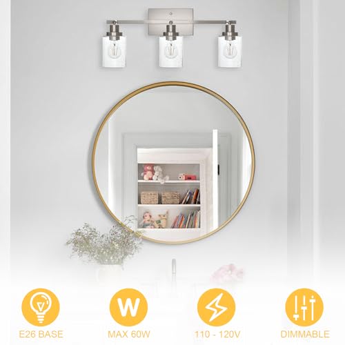 3 Light Brushed Nickel Kitchen Track Lighting Fixtures Ceiling Mount Track Lighting Kit with Bubble Seeded Glass Shade Modern Bathroom Tracking Vanity Lights Ceiling Tracking Accent Shop Light (Brushed Nickel / 3-Light)