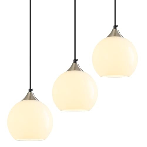 White Pendant Lights Kitchen Island 3 Pack (Milky White / S - 5.9 in)