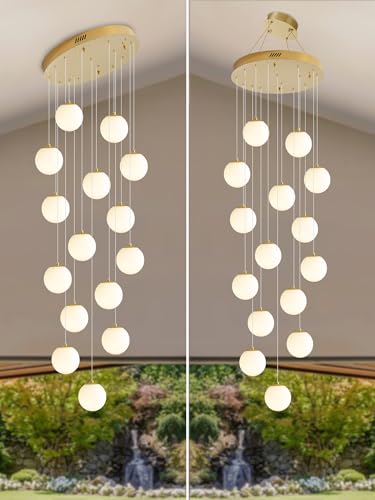Modern Globe Chandelier Foyer Chandelier for Entryway 15 (Gold-White / Globe 15-Light)