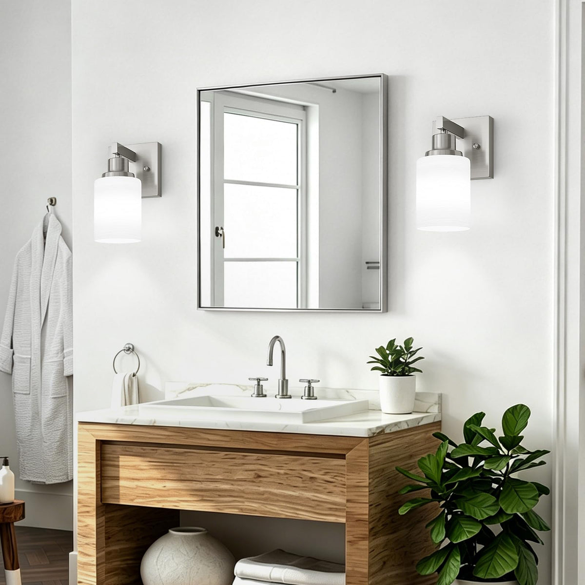 Bathroom Wall Sconces Set of 2 Brushed Nickel Single Vanity Light (Nickel / 1-Light(2 Pack))
