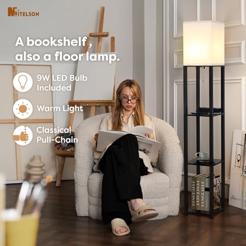Floor Lamp with Shelves and USB (Black(USB))