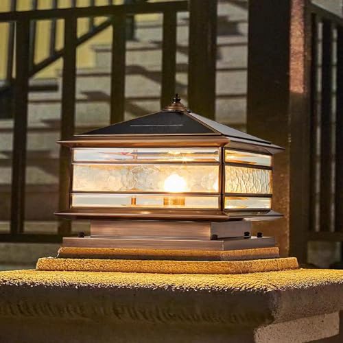 All Copper Steel Glass Outdoor Post Lights (Solar / 12X12in)
