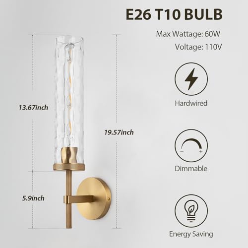 19.5" Knurled‑Craft Hardwired Brass Wall Sconce (Brass-Water Ripples / 19.5″-1 Pack)