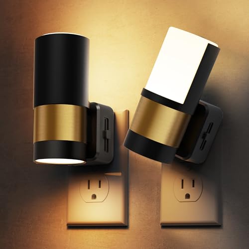 Night Lights Plug into Wall with Dusk to Dawn Sensor (Black Gold)