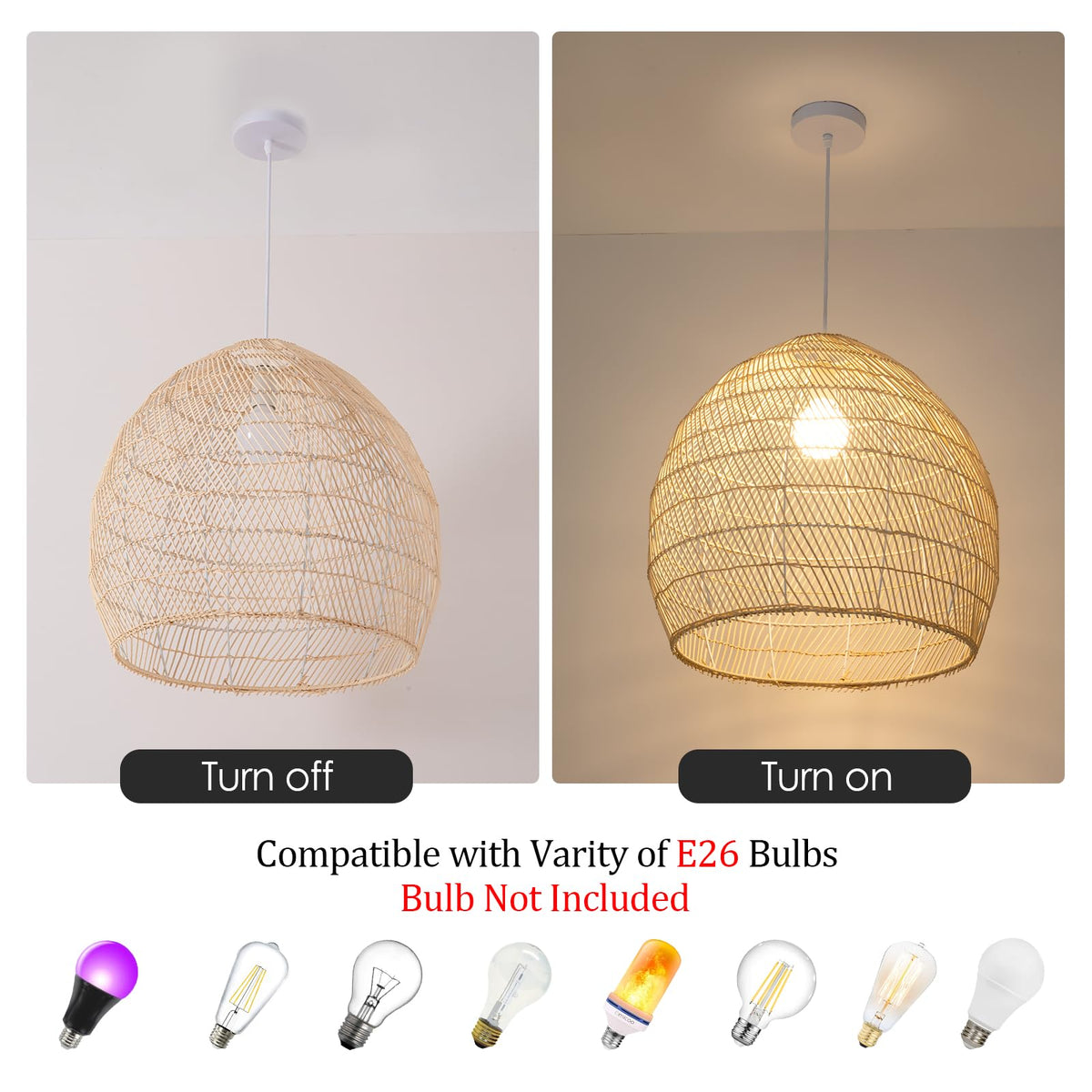 13.8" Rattan Pendant Light (White / 13.77" 1-Light)