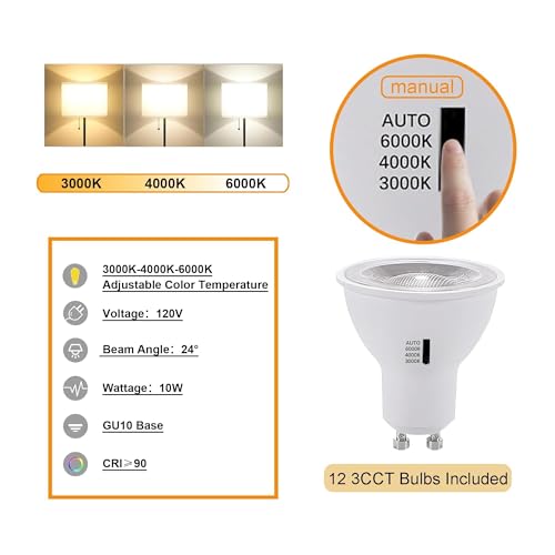 GU10 LED Track Lighting Kit H Type Plug in Dimmable White Spotlights (Black 3CCT / 12 Head Big Kit)
