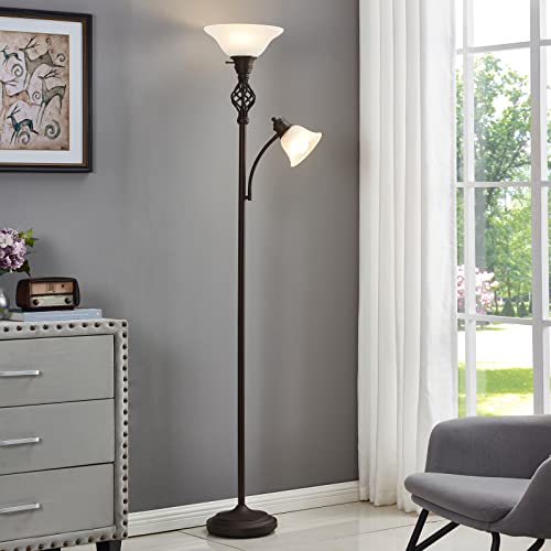 Torchiere Floor Lamp for Living Room (Red Brown,White 2)