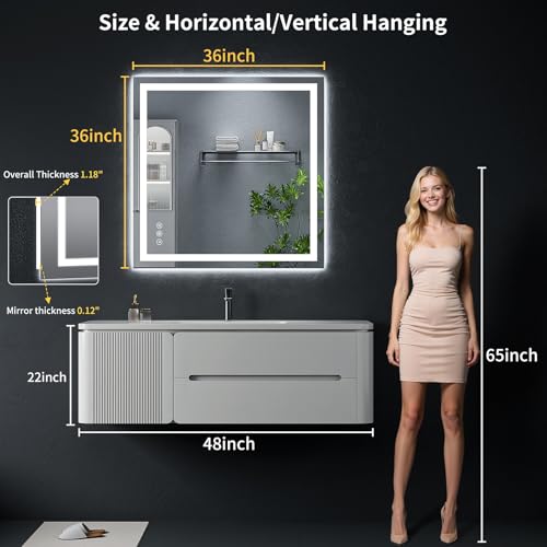 36"x36" LED Bathroom Mirror with Lights (Frontlit & Backlit / 36"L x 36"W)