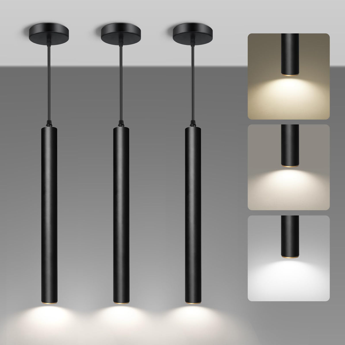 Modern Pendant Lights (Black-Dimmable+3 Color Temperature-3p / 15.7inch-3p-1 light)