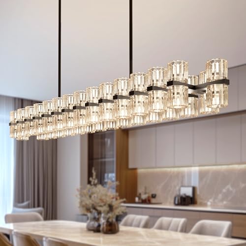 Black 60 Light Crystal Rectangular Chandelier for Dining Room (53 inch / Black)