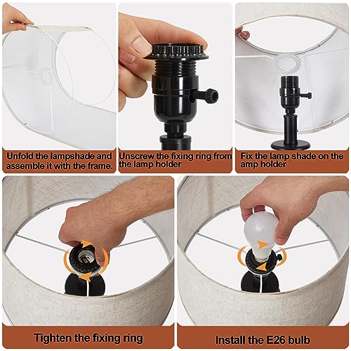 Table Lamp for Bedroom Set of 2 with USB C+A Ports (Black Base + Beige Lampshade)