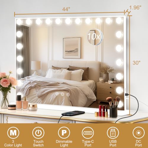 Vanity Mirror with Lights (White / 44"L x 30"W)