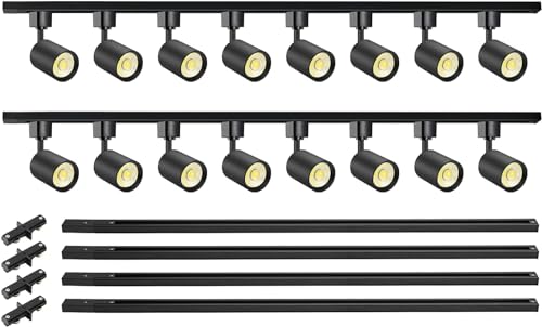 16 Light LED Track Lighting Kit with 13FT H Type Track Rails Black (Black / 16 Lights)