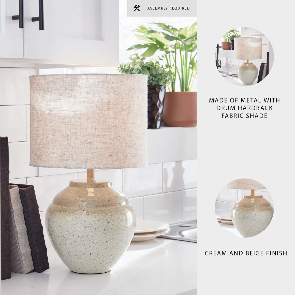 Waldish Rustic Metal Bedside Table Lamp (Cream/Beige)