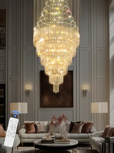 D48''X H120''High Ceiling Chandelier Crystal Raindrop Chandeliers Large Villa Gold Chandelier Entrance Foyer Hight Ceiling Lighting LED Dimmable 2700K (Gold / D48"X H120")
