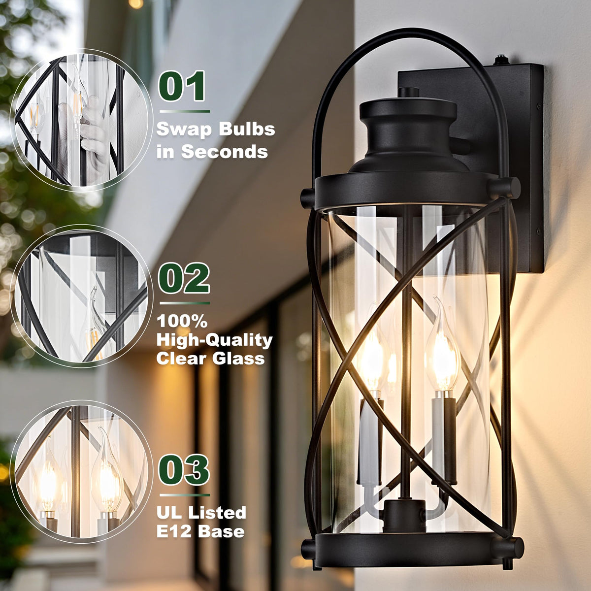 20inch Large Dusk to Dawn Outdoor Wall Lights Fixtures (Black / 20''(2-Pack))