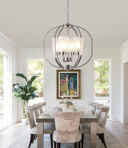 Globe Chandelier Modern Foyer Lighting Fixtures Dining Room Hanging Pendant Lighting Frosted Glass Shades