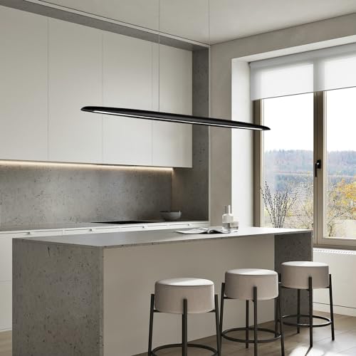71" Wood Linear Pendant Light Black Linear Pendant Dinning Room Hanging Lights LED Dimmable Chandeliers 50w for Dining Room Pool Table Lights Kitchen Island Light Black (Black / 71in)