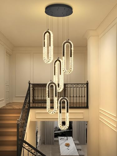 Modern LED Chandelier 5 Ring Black LED Pendant Light Adjustable Height Hanging Chandelier for Staircase Foyer (Black / 5 Rings (New))