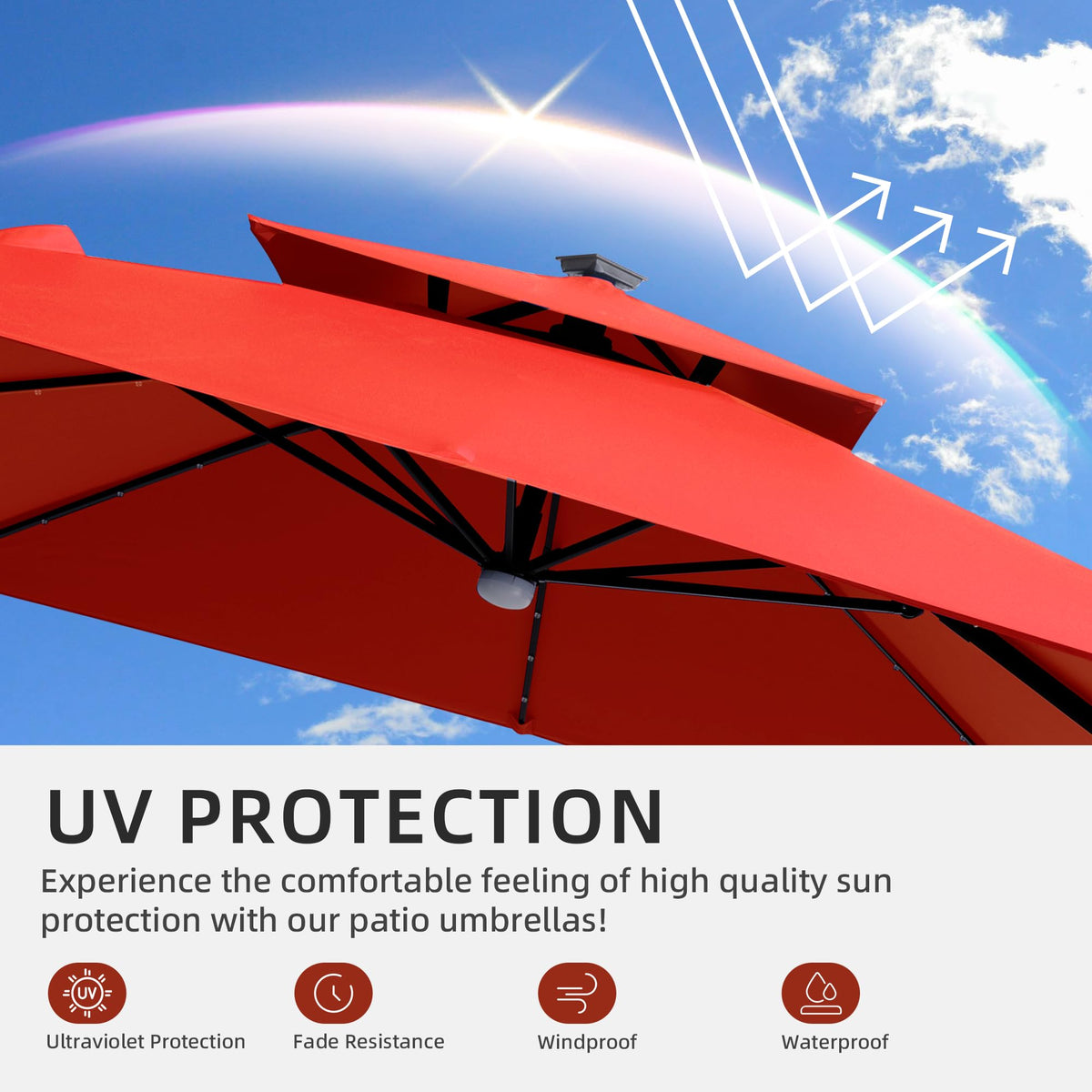 9x9 FT Cantilever Offset Patio Umbrella with Lights & Base (Red)