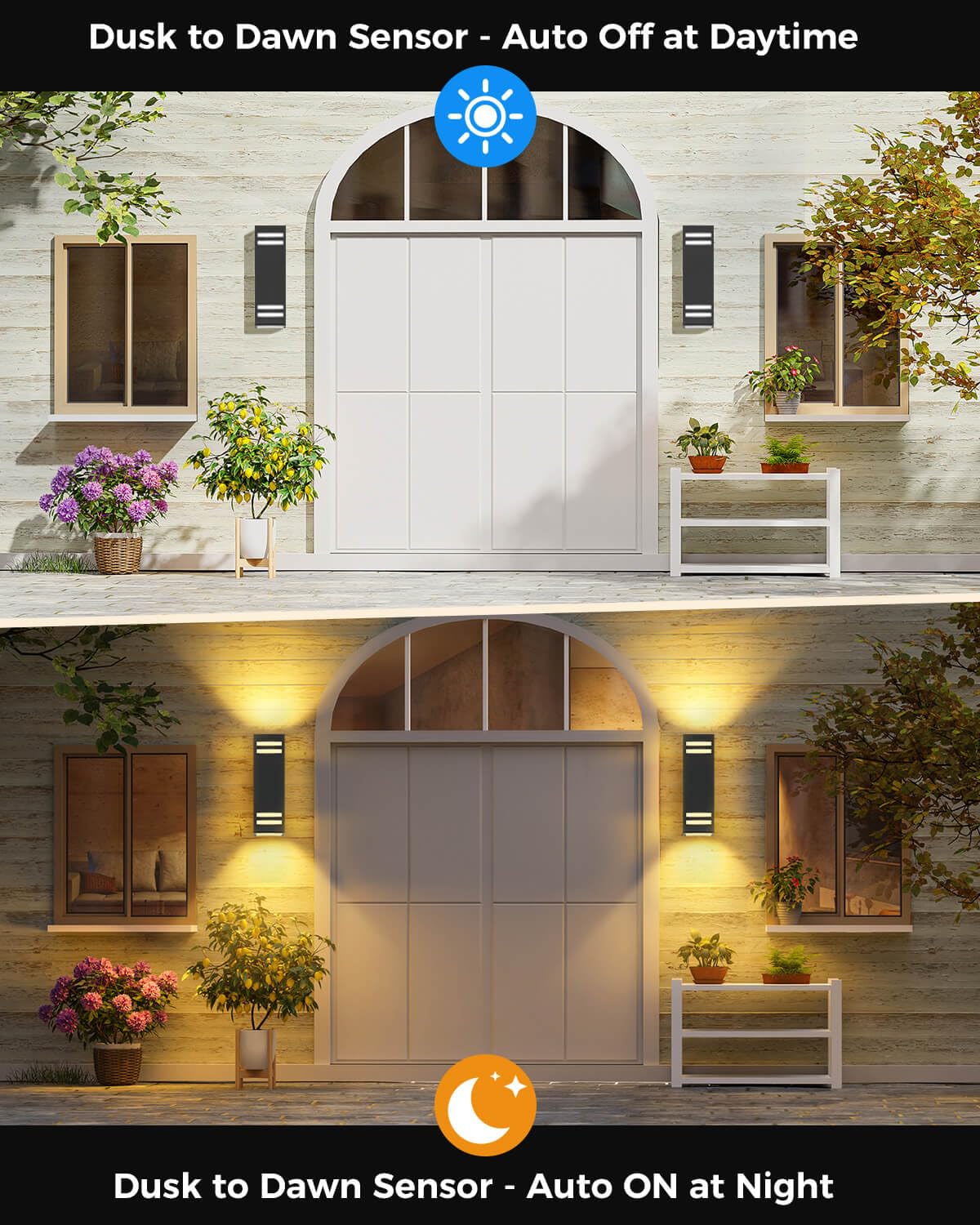14" Outdoor Wall Lights Dusk to Dawn 2 Pack (Black-6 / 14 Inch)