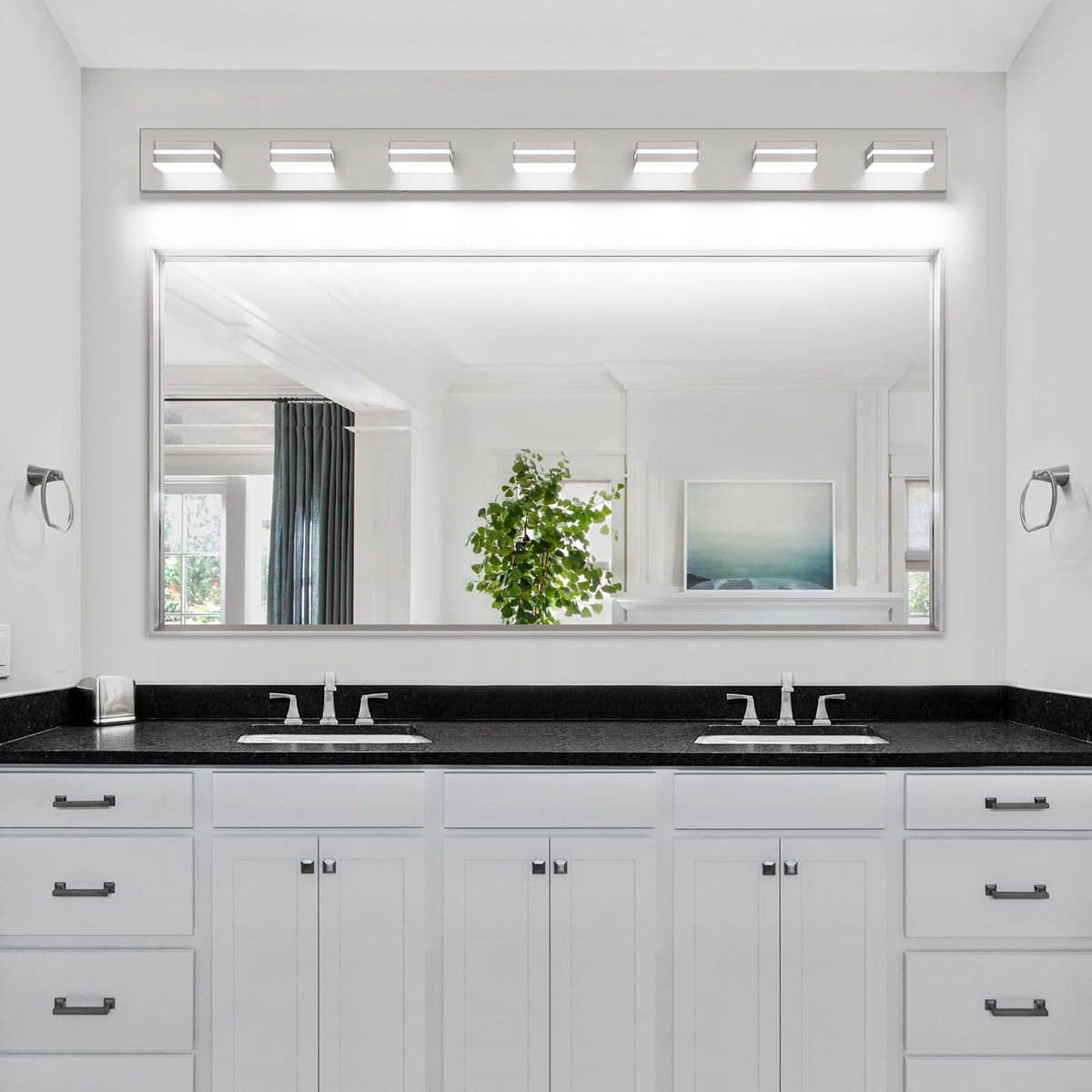 LED Modern Bathroom Vanity Light Fixtures (7-Light, 55-Inch / Nickel, 100%-0% White)