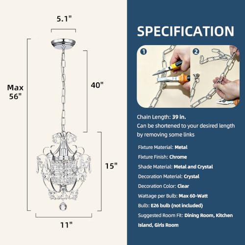 Amorette Mini Chandelier Chrome Crystal Chandeliers (Chrome / 1-Pack)