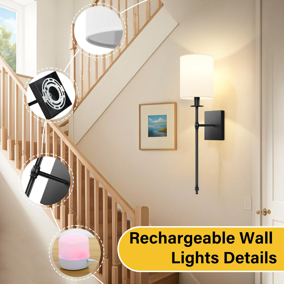 27 Inch Black Battery Operated Wall Sconces Set of 2 (27 inch / Black and White)