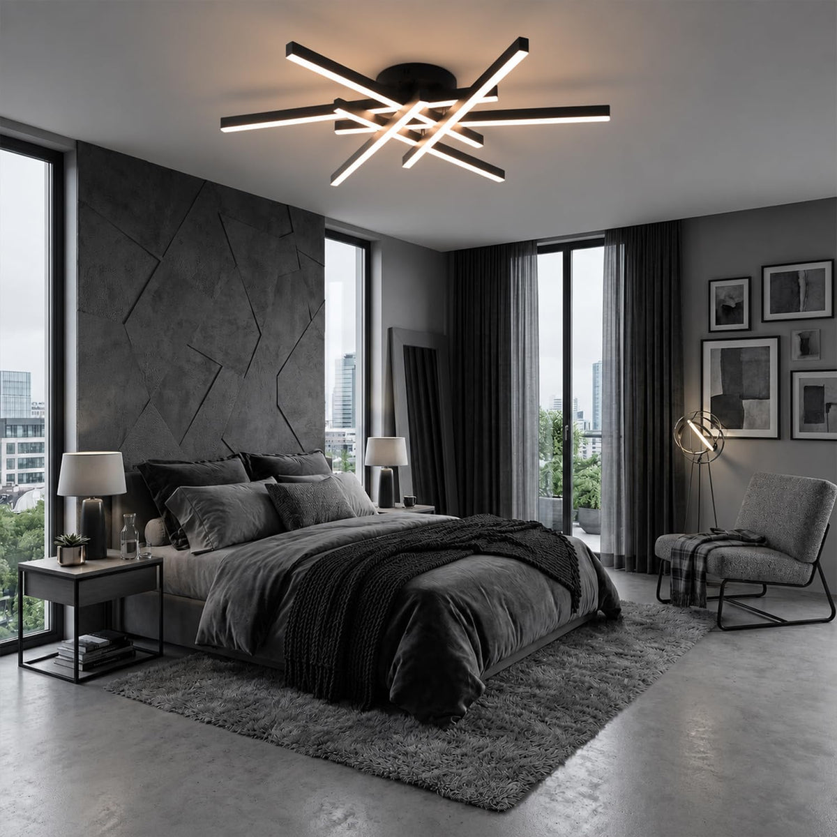Semi Flush Mount Modern Light Fixture (Black (6-Lights）)