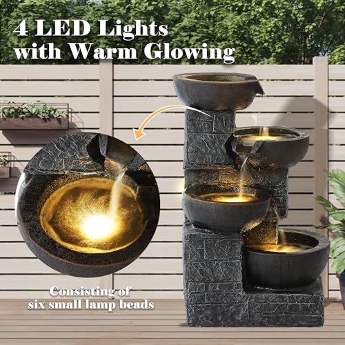 22" H 4 Tiers Cascading Water Fountain Outdoor (Dark Brown)