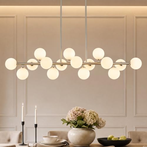 55" Mid Century Modern Glass Globe Sputnik Chandelier with White Bubble (Nickel + White / 55 Inch)