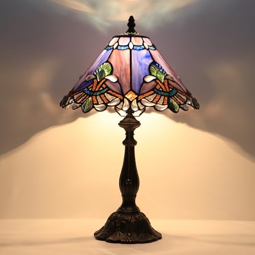 Tiffany Table Lamp Stained Glass Bedside Reading Light W12H19 inch (Blue Purple Baroque style)