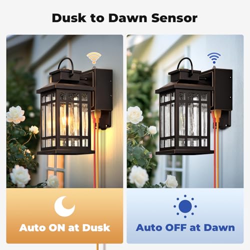 Dusk to Dawn Porch Lights with GFCI Outlet (ORB(Gold Trim) / D2D 2-Pack)