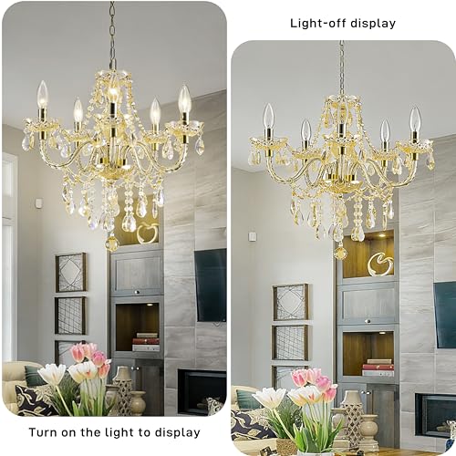 Plug in 5 Light Gold Acrylic Crystal Hanging Pendant Chandelier (Gold)