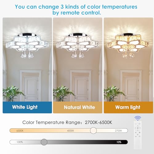 Chandelier LED Crystal Ceiling Light 16.1 Dimmable Flower Shape Chandelier Modern Ceiling Light Fixture Flush Mount Ceiling Light for Living Room Dining Room Bedroom (16.1-Dimmable)