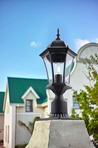 24in Large Outdoor Post Lights Aluminum Exterior Lamp Post Mount Lighting with Seeded Glass (Black)
