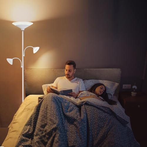 42W 3 Light Torchiere Floor Lamp (White)