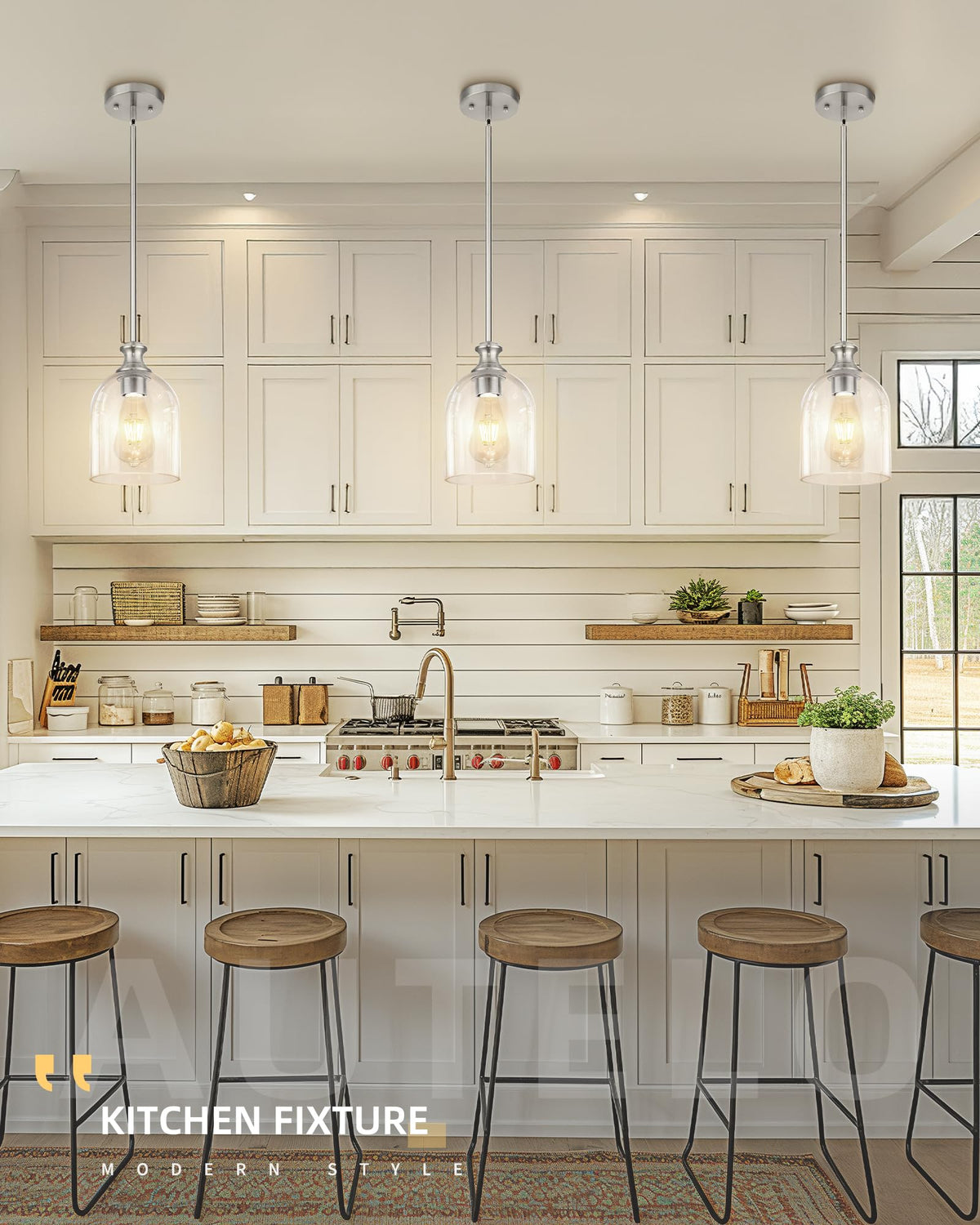 2 Pack Brushed Nickel Pendant Lights Kitchen Island Cylinder Glass (2 Pack-Brushed Nickel+Clear Glass(Easy to install))