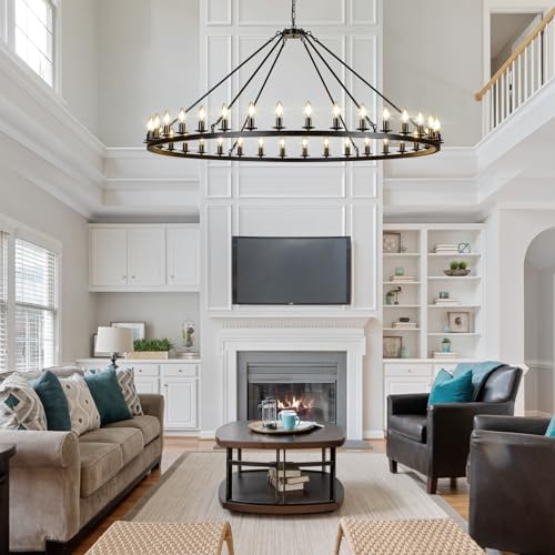 Black Wagon Wheel Chandelier 60 (Black-60"-36 Lights)