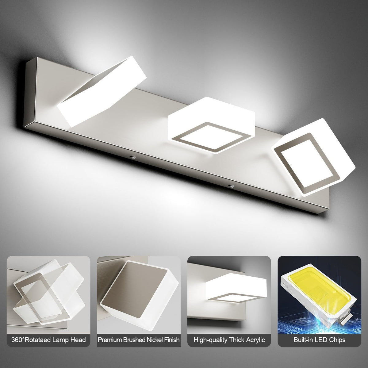 Brushed Nickel Bathroom Vanity Lights 24inch Metal Acrylic LED Modern Bathroom Wall Lighting Fixtures Brushed Nickel (Brushed Nickel / 24 inch)