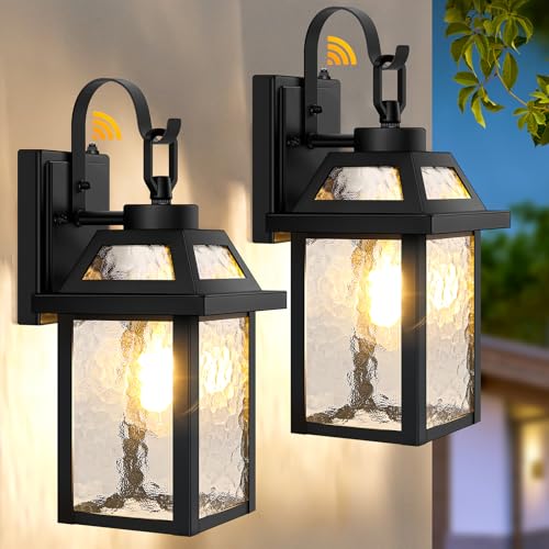 2 Pack Dusk to Dawn Outdoor Wall Lights with Water Ripple Glass (13.8" (2-Pack）)