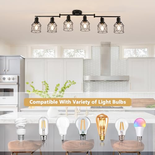 Track Lighting Kit 6 Way Ceiling Spotlight (Black / 6-Light-Cage)