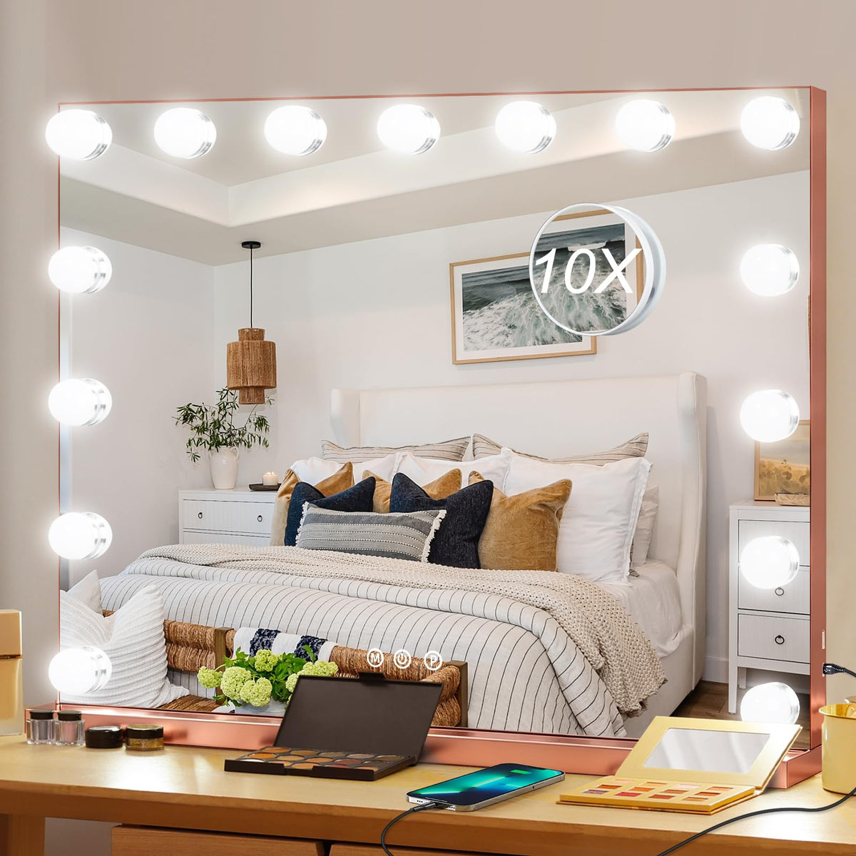 Vanity Mirror with Lights (Rose Gold / 23"L x 18"W)