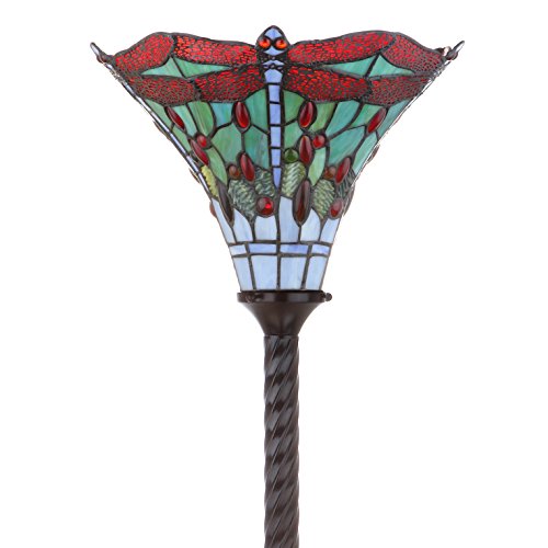 Dragonfly Tiffany Style Torchiere Floor Lamp 71" (Bronze/Red)
