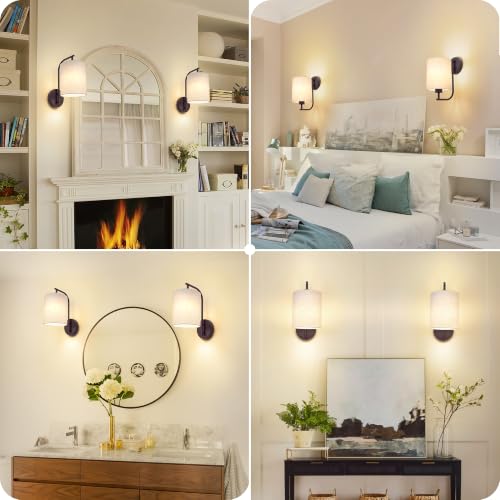 Battery Operated Wall Sconce Set of 2 (Dark Chocolate / Linen / Large)