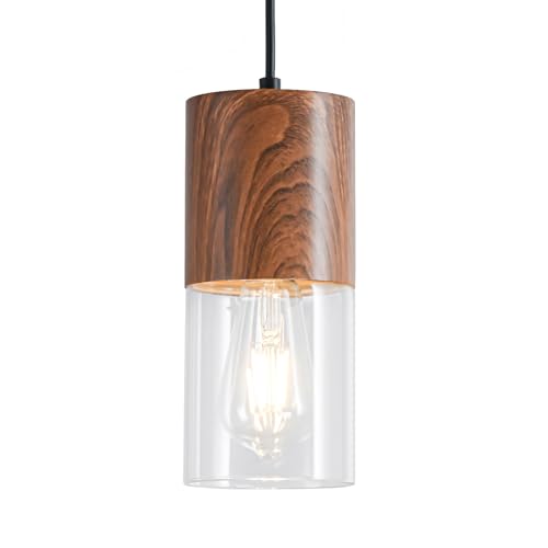 Modern Pendant Lights for Kitchen Island (Brown Wood Grain & Transparent—Cord / 1 Pack)