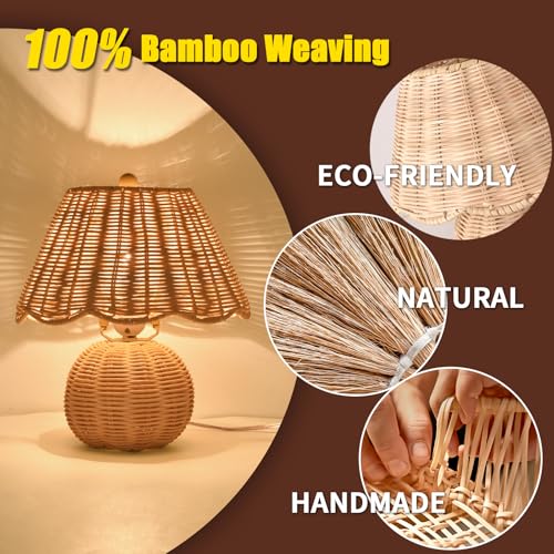 Rattan Small Bedside Mini Table Lamp for Bedroom (Rattan / On/Off Switch)