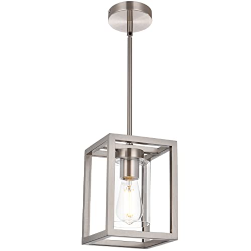 One Light Chandeliers Fixture Brushed Nickel Modern Pendant Kitchen Lighting with Clear Glass Shade Dining Room Lighting Fixtures Hanging Contemporary Lamp Semi Flush Mount Ceiling Lights (Brushed Nickel / 1 Light)