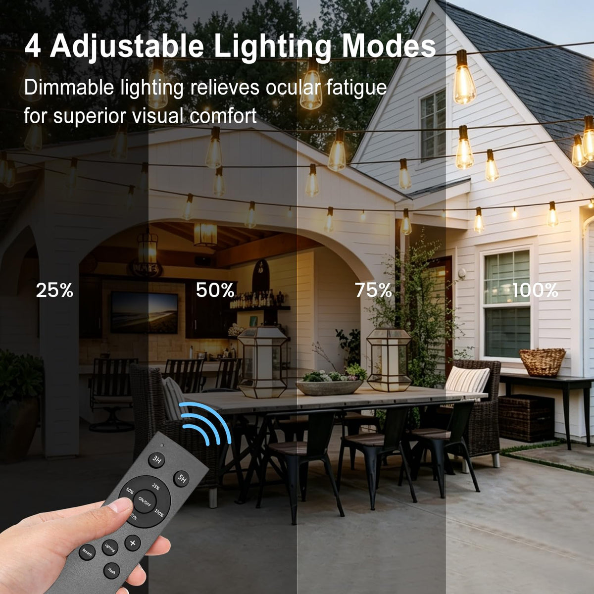 75FT Solar String Lights Outdoor with 50 Bulbs (ST38-Solar-Remote / Remote Solar 75FT (1ft apart))